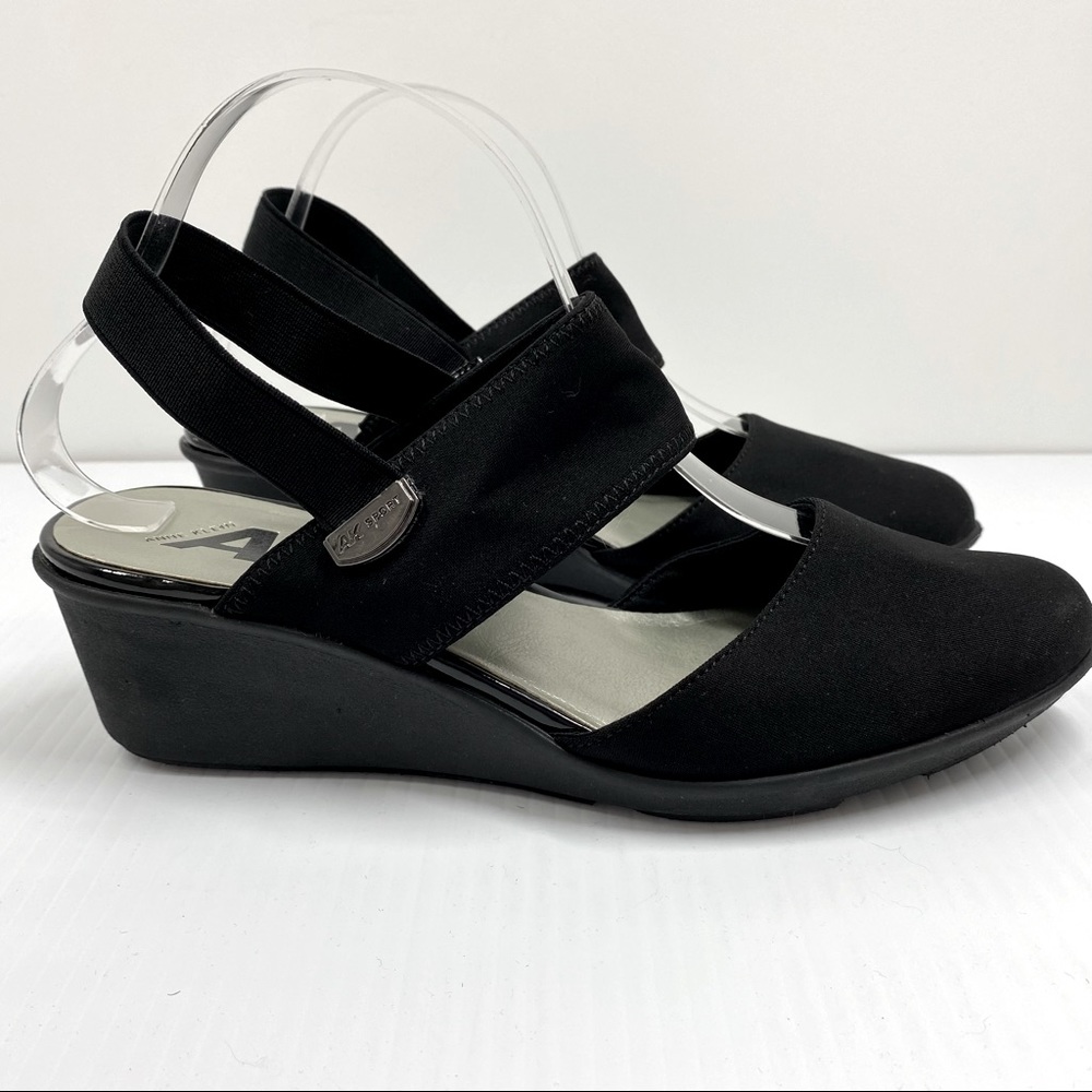 Anne Kline  Sport Wedge Sandals Black Close Toe Sling Back Suede Black 8